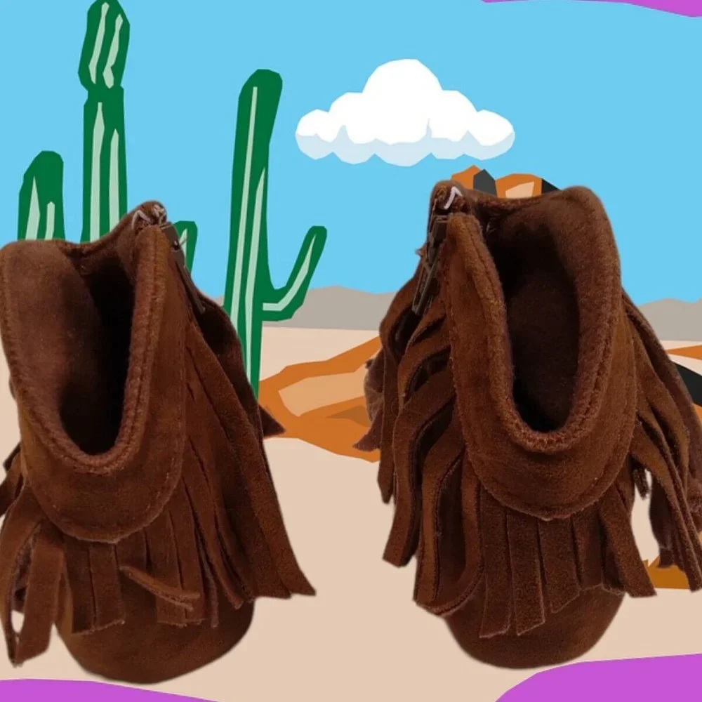 Toddler Girl's Fringe Zip Up Ankle‎ Boots Brown Size 1